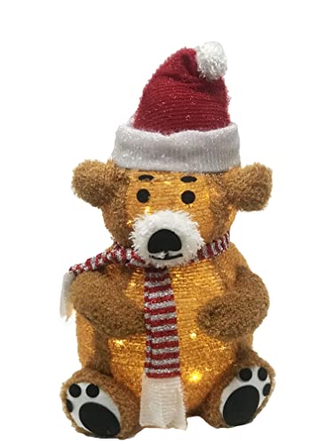 2Ft Christmas Little Brown Bear with Christmas Hat Built-in LED Light