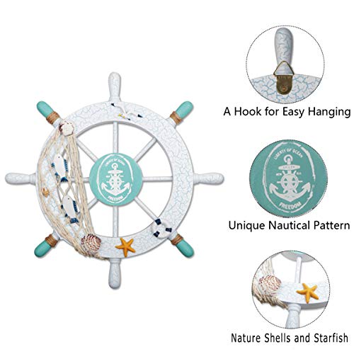 2 Pack 13" Nautical Beach Wooden Ship Wheel & 13" Wood Anchor w/ Rope