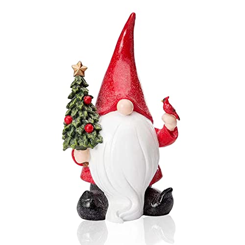 Red Santa Claus Gnome Holding Christmas Tree Garden Decoration