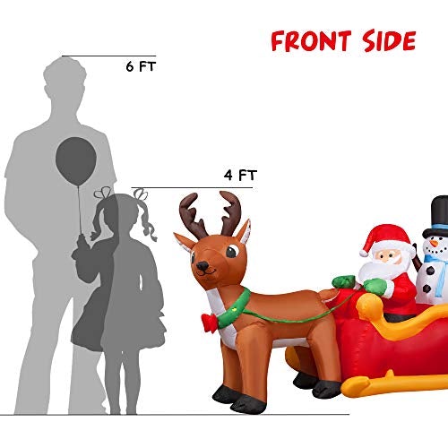 8 FT Christmas Blowup Lighted Inflatable Reindeer Sleigh Built-in LED for Holiday Lawn