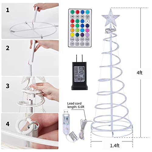 4Ft Spiral Christmas Tree Lights Decoration, 16 Color LED w/ Timer & Remote