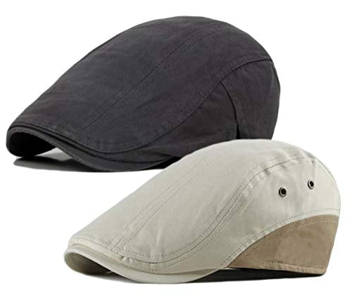 2 Pack Men's Cotton Flat Cap Ivy Gatsby Newsboy Hat (M)