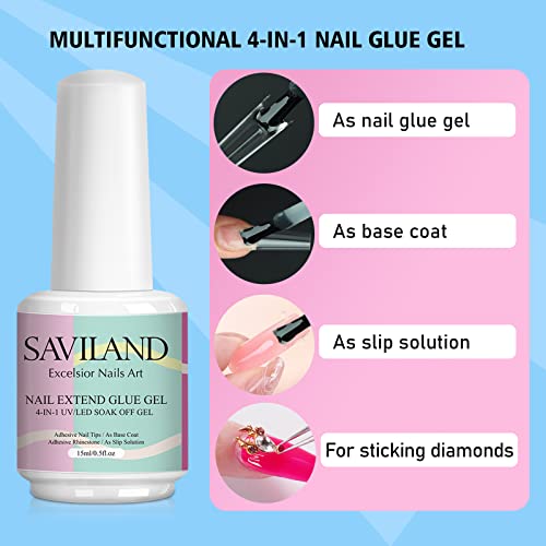 Nail Tips & Glue Gel Kit - 4-In-1 Nail Glue Gel, 500pcs  Cover Nail Tips w/ Mini UV/LED Nail Lamp