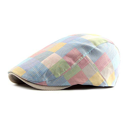 Men Adjustable Colorful Striped Plaid Ivy Newsboy Cabbie Gatsby Cotton Caps