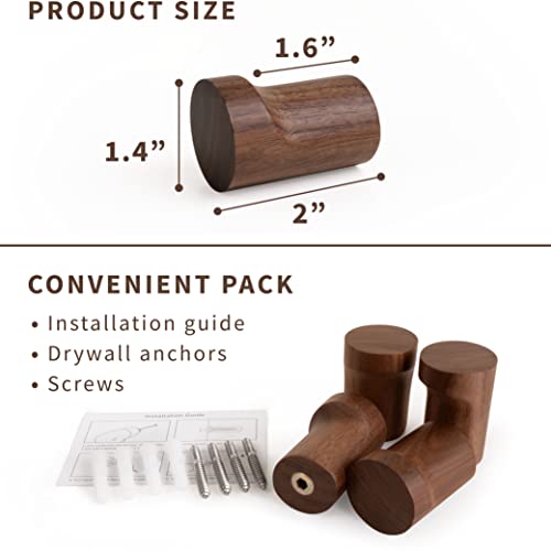 Natural Wooden Wall Hooks - Pack of 4