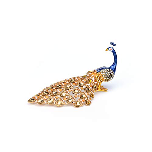 Trinket Box w/ Hinged Peacock Crystal Ornament for Tabletop Decoration