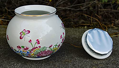 Decorative Jar- White Body w/ Floral & Butterfly Design