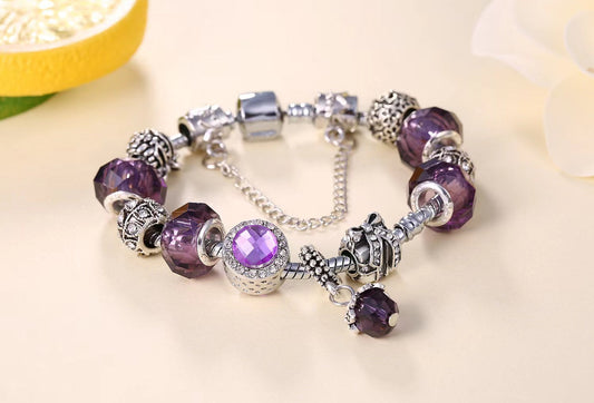 Women Crystal Beaded Bracelet Original Handmade Amethyst
