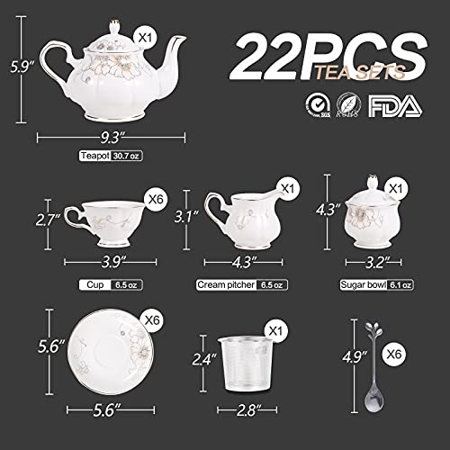 21-Piece Porcelain Ceramic Coffee Tea Sets, Cups& Saucer Service for 6