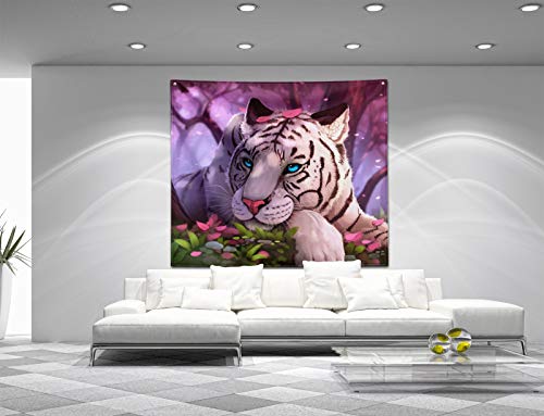 Purple Forest White Tiger Tapestry Art Home Decor Wall Hanging Living room Dorm