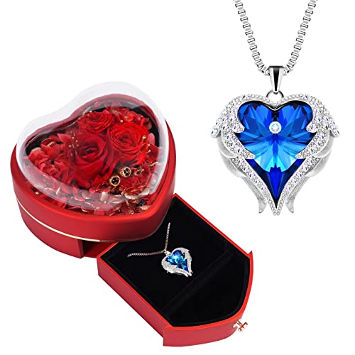 Preserved Rose with Angel Wings Necklace Gift Set for Women