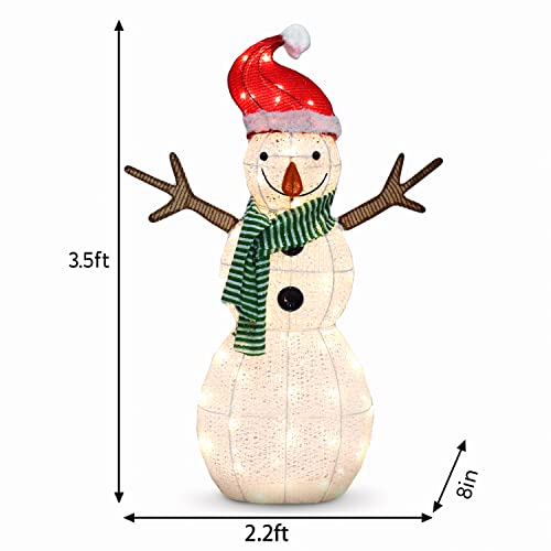 3.5ft 3D Cotton Snowman w/ Christmas Hat 80 LED Warm White