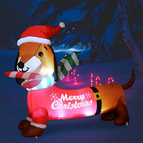 5FT Wide Dachshund Dog w/ Christmas Hat & Built-in Bright LED Lights Yard Decoration