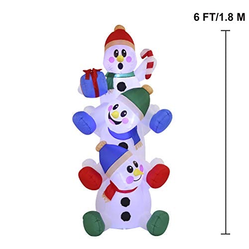 6 FT Snowman Inflatable w/ Build-in LEDs Inflatables Christmas Decoration