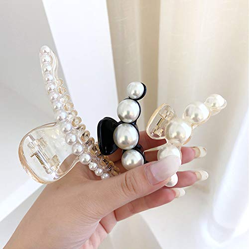 Large Metal Pearl Hair Claw Clips  Gold Rhinestones for Women & Girls