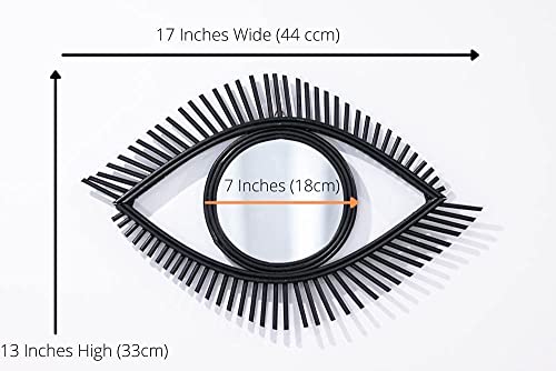 Handmade Black Evil Eye Mirror Wall Decoration. 18" x 12" Bonus Cloth.
