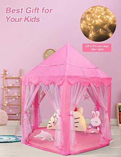 Princess Castle Play Tent for Kids w/ Large Bright  Stars 55"x 53"(DxH)