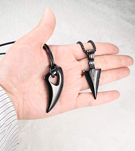 2Pcs Stainless Steel Pendant Necklace for Mens Spearpoint Arrowhead Wolf Teeth Pendant Chain Necklace Set