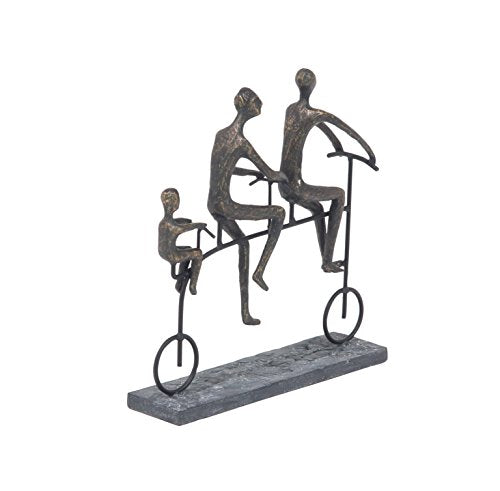 Men Riding Bicycle Sculpture, Brass/Black