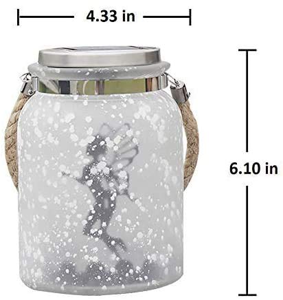 Solar Lantern Fairy Lights White Frosted Glass Hanging Jar 20 Warm White Mini LED String Lights (Fairy)