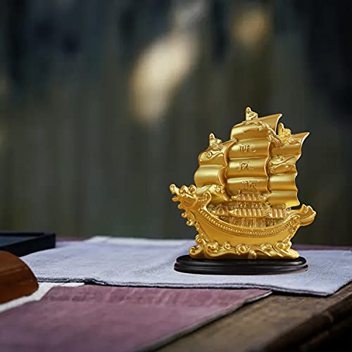 Sailing Wealth Ship Feng Shui Decorative Gold Sailing Boat Décor for Fortune