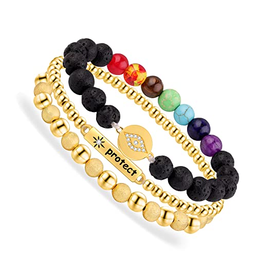 3 Sets Stackable 7 Chakra Crystals Beaded Bracelet