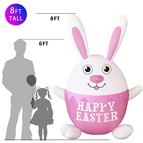 8 FT Easter Inflatable Bunny w/ Built-in Flashing LED Lights