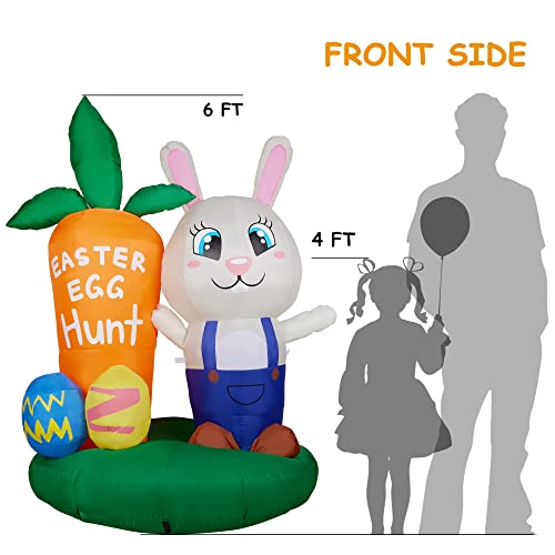 6 FT  Bunny w/ Easter Eggs & Carrot Build-in LED, Easter Blow Up Decoration