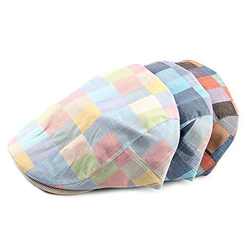 Men Adjustable Colorful Striped Plaid Ivy Newsboy Cabbie Gatsby Cotton Caps