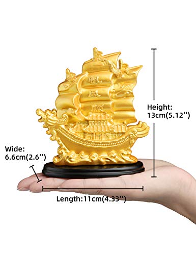 Sailing Wealth Ship Feng Shui Decorative Gold Sailing Boat Décor for Fortune