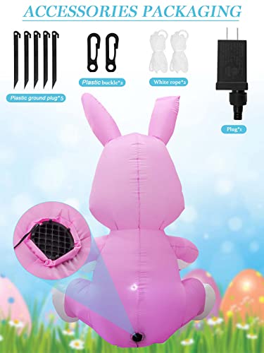 6FT Easter Inflatables Pink Bunny Outdoor Decor w/ Build-in LED Light