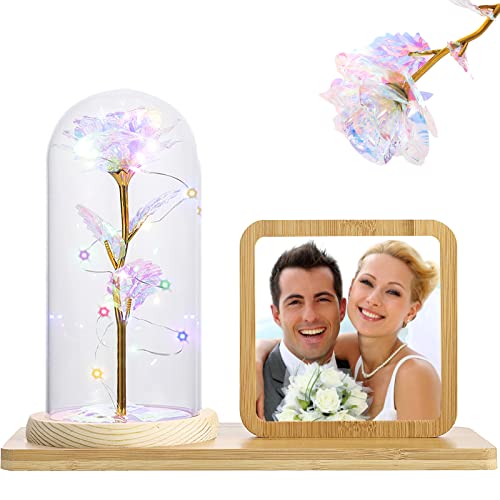 Rose Flower in Glass Dome & Photo Frame for Valentines/Anniversary Gift