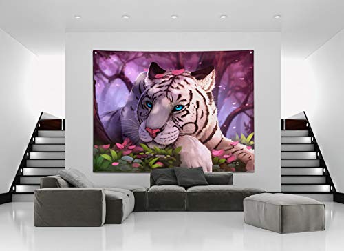 Purple Forest White Tiger Tapestry Art Home Decor Wall Hanging Living room Dorm