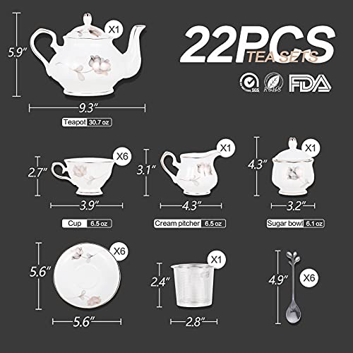 21-Piece Porcelain Ceramic Coffee Tea Sets, Cups& Saucer Service for 6