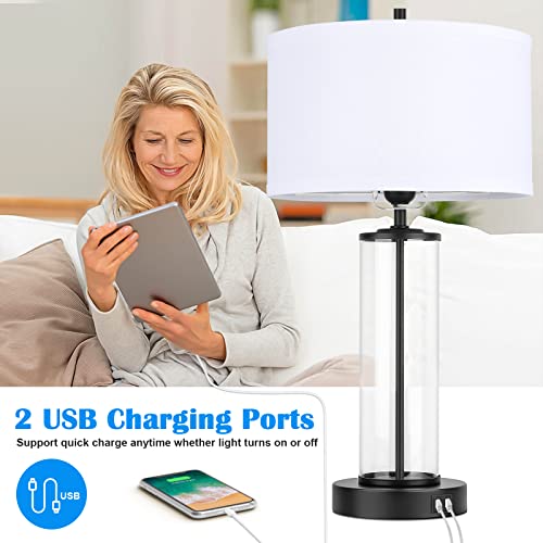 Modern Touch Control Table Lamps w/ 2 USB Ports for Set of 2 Bulbs Included