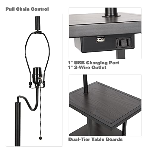 Modern Floor Lamp W/ End Table & USB Charging Port