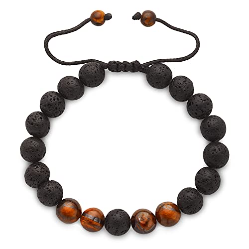 2 Pcs Tiger Eye Crystal Bracelet & Lava Rock Stone Bracelet for Men & Women