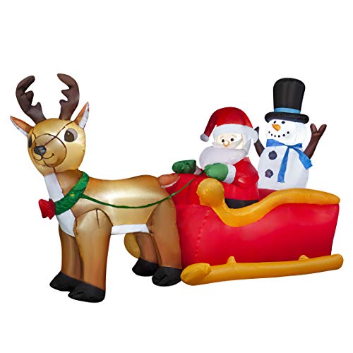 8 FT Christmas Blowup Lighted Inflatable Reindeer Sleigh Built-in LED for Holiday Lawn