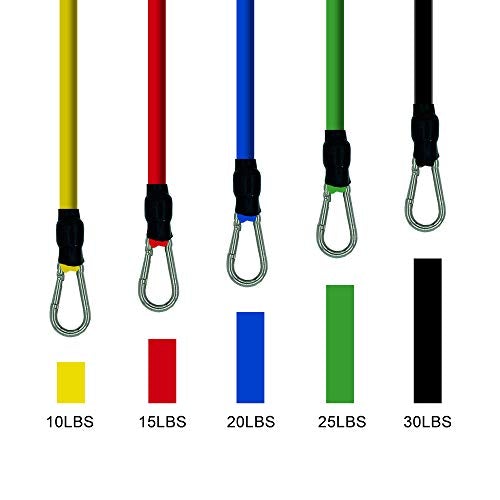 Resistance Bands Set for Exercise with 5 Resistant Bands, 2 Foam Handles, 2 Ankle Strap, 1 Door Anchor, and a Bag (11 pcs)