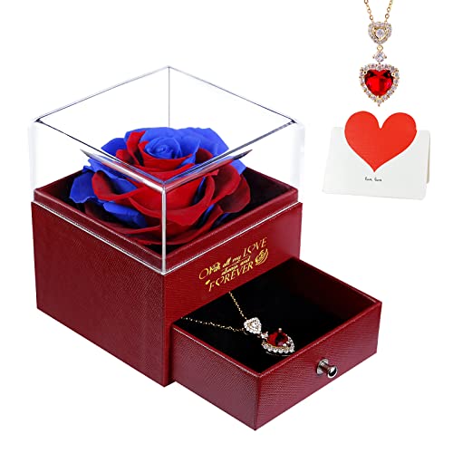 Preserved Rose w/ I Love You Necklace on Mothers Day/Valentines/Birthday