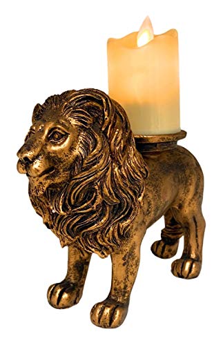 THE NIFTY NOOK Majestic Lion Candle Holder with LED Flameless Pillar Candle for Home and Office…