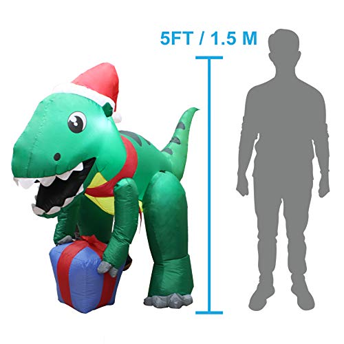 5 ft Dinosaur Self Inflatable LED Light Up Giant T-Rex Christmas Inflatable Decoration