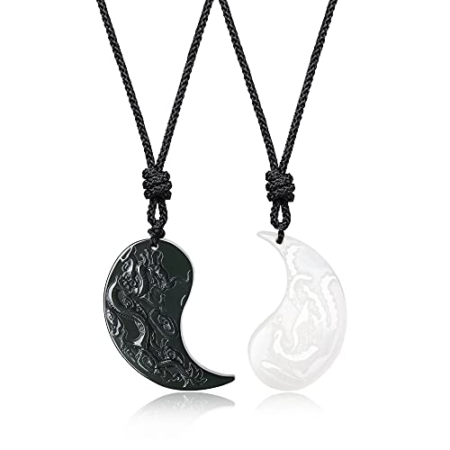 Obsidian Dragon & Phoenix Yin Yang Pendant Necklaces for Couples