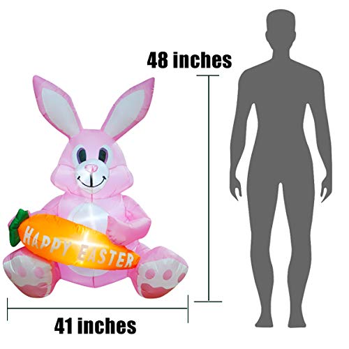 4ft Inflatable Easter Decoration Cute Pink Bunny Holding Carrot w/ LED