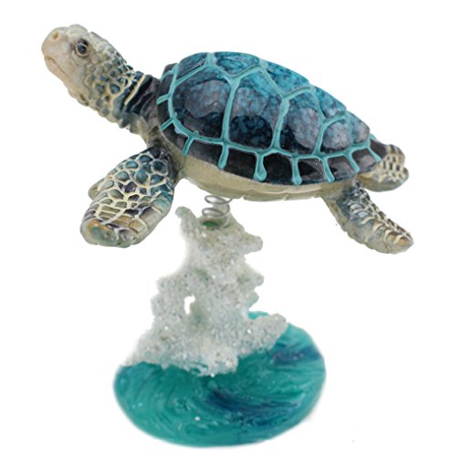 Swimming Sea Turtle On Glazed White Blue Coral Base Statue Home Decoration