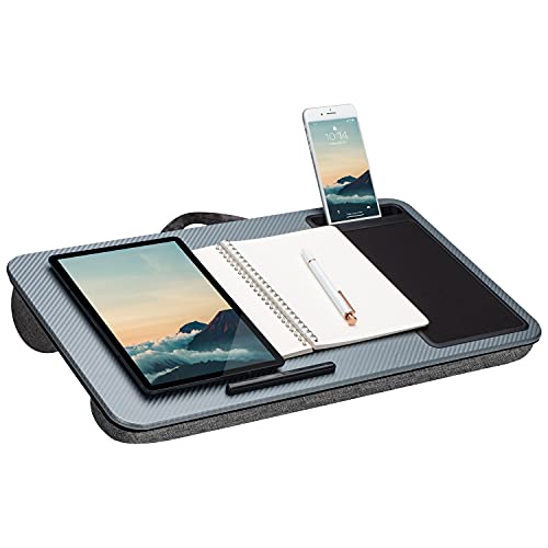 Home/Office Lap Desk w/ Device Ledge, Mouse Pad, & Phone Holder - Black -Fits Up to 15.6 Inch Laptops