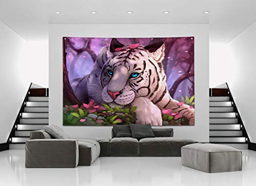 Purple Forest White Tiger Tapestry Art Home Decor Wall Hanging Living room Dorm