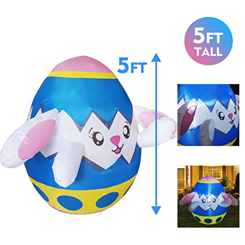 5 FT Easter Inflatable Bunny in The Egg w/ LED Lights