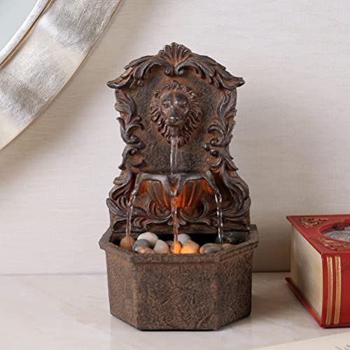 10.6 Inches Fountain Classic Lion Head Polyresin w/ Cobblestone Soothing Sounds