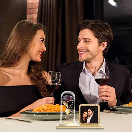 Rose Flower in Glass Dome & Photo Frame for Valentines/Anniversary Gift